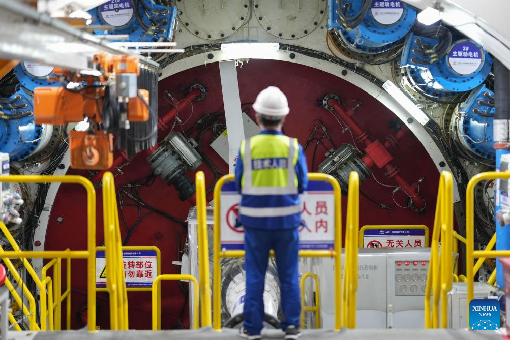 Jintang undersea tunnel of Ningbo-Zhoushan Railway under construction in China's Zhejiang