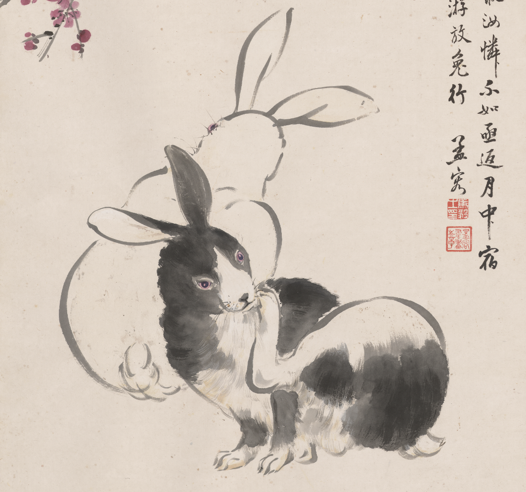 On Rabbit | Painting 'Red Plum and Double Rabbits' collected by Wenzhou Museum